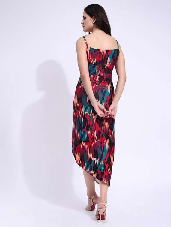 women printed shoulder strap asymmetric dress - 22549346 -  Standard Image - 4
