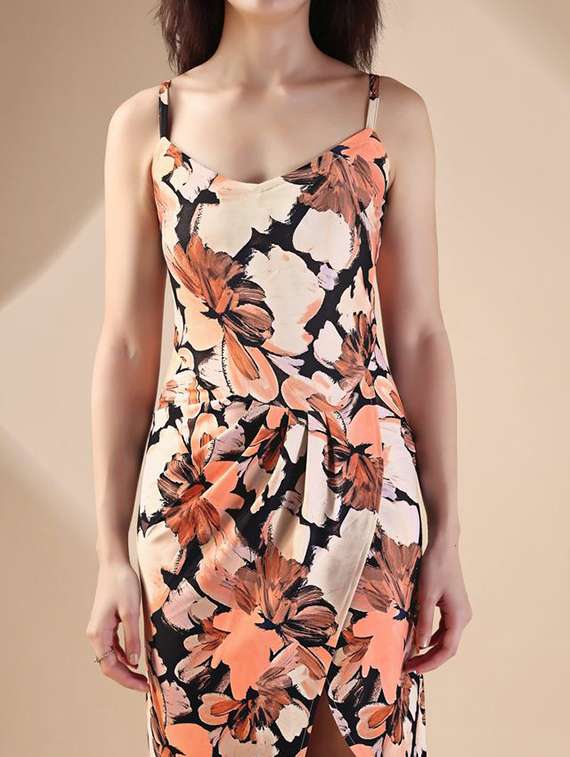 women printed shoulder strap asymmetric dress - 22549347 -  Standard Image - 1