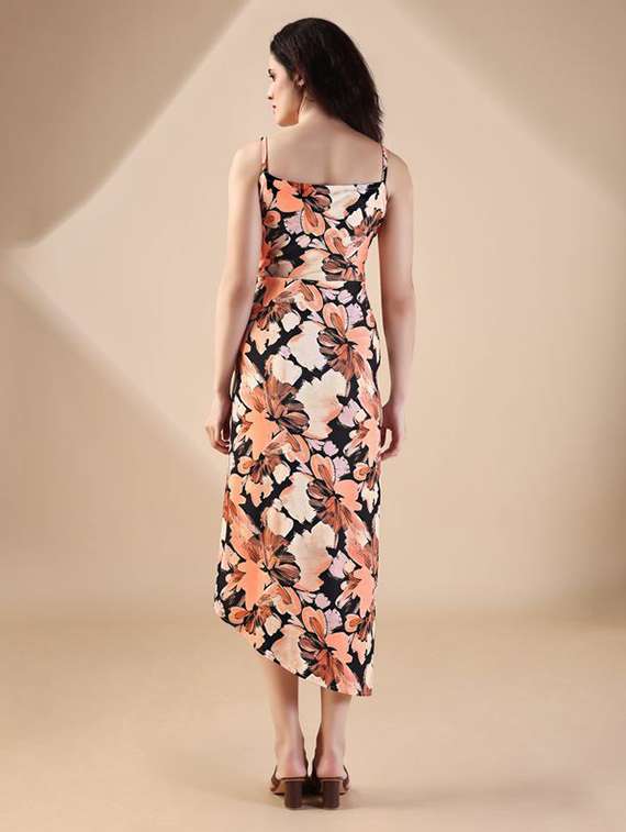 women printed shoulder strap asymmetric dress - 22549347 -  Standard Image - 4