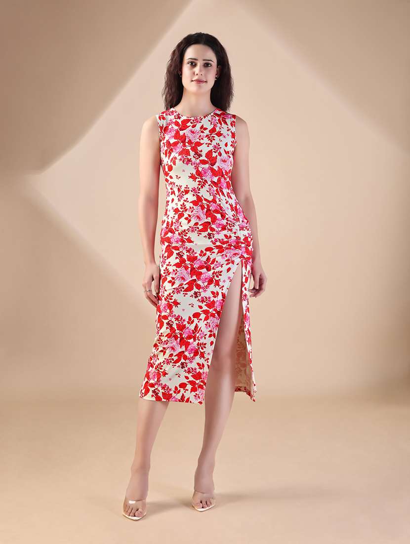 women printed sleeveless bodycon dress