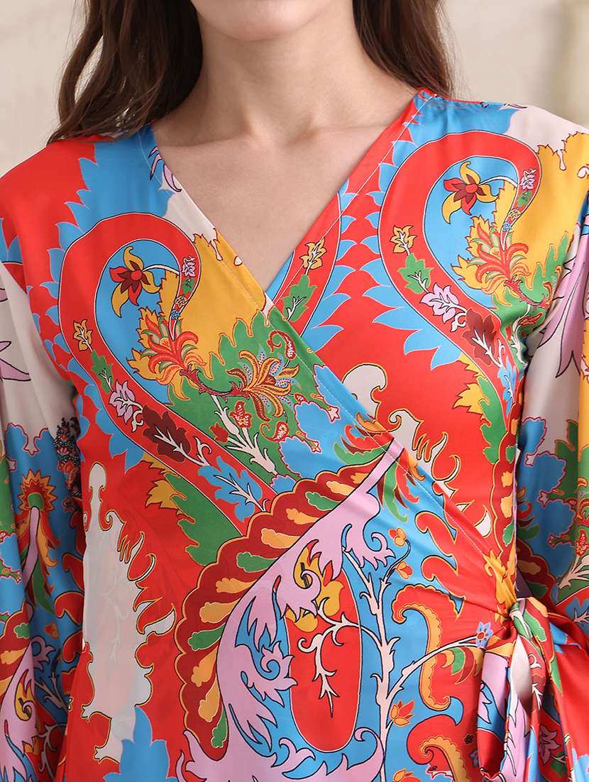 Women Printed Long Sleeves Wrap Dress - 22549399 -  Standard Image - 1