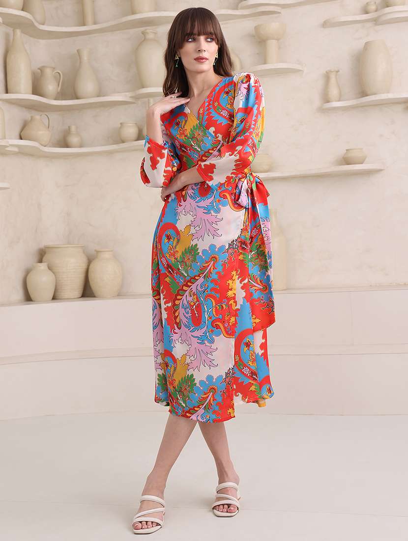Women Printed Long Sleeves Wrap Dress - 22549399 -  Standard Image - 4