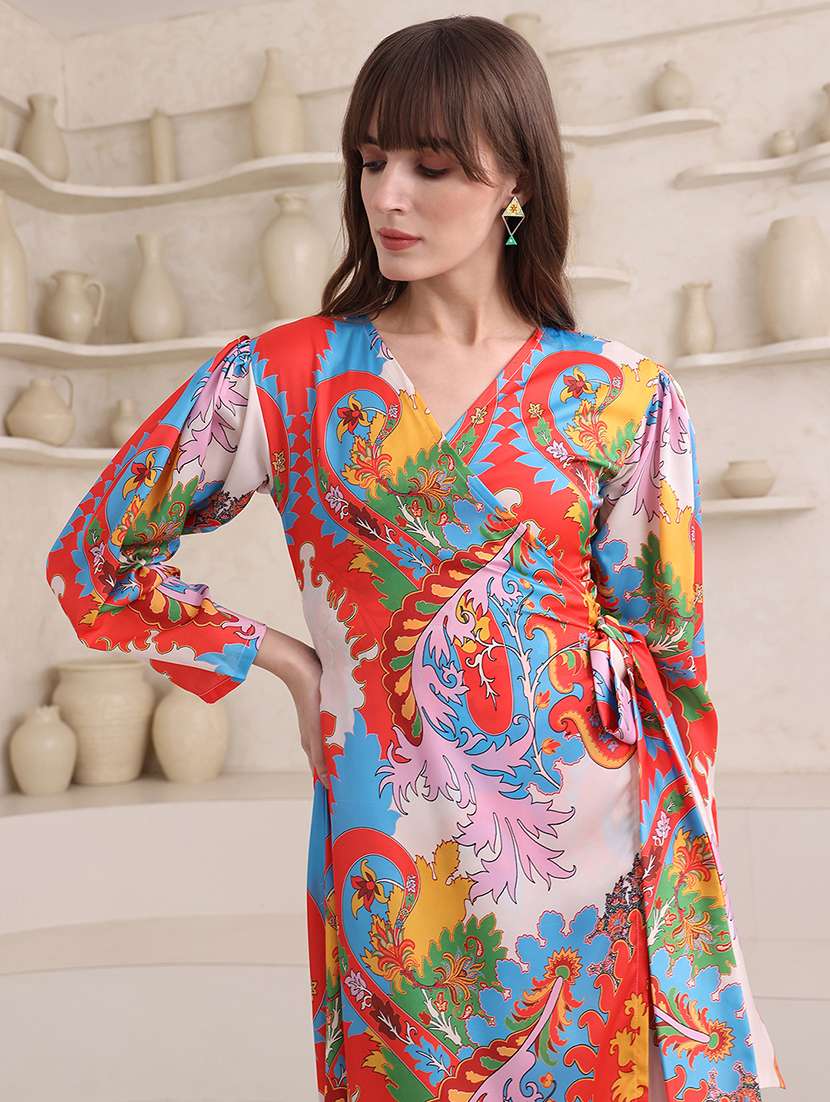 Women Printed Long Sleeves Wrap Dress - 22549399 -  Standard Image - 6