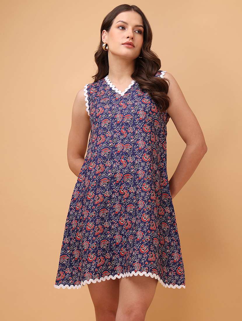 women printed sleeveless a-line dress