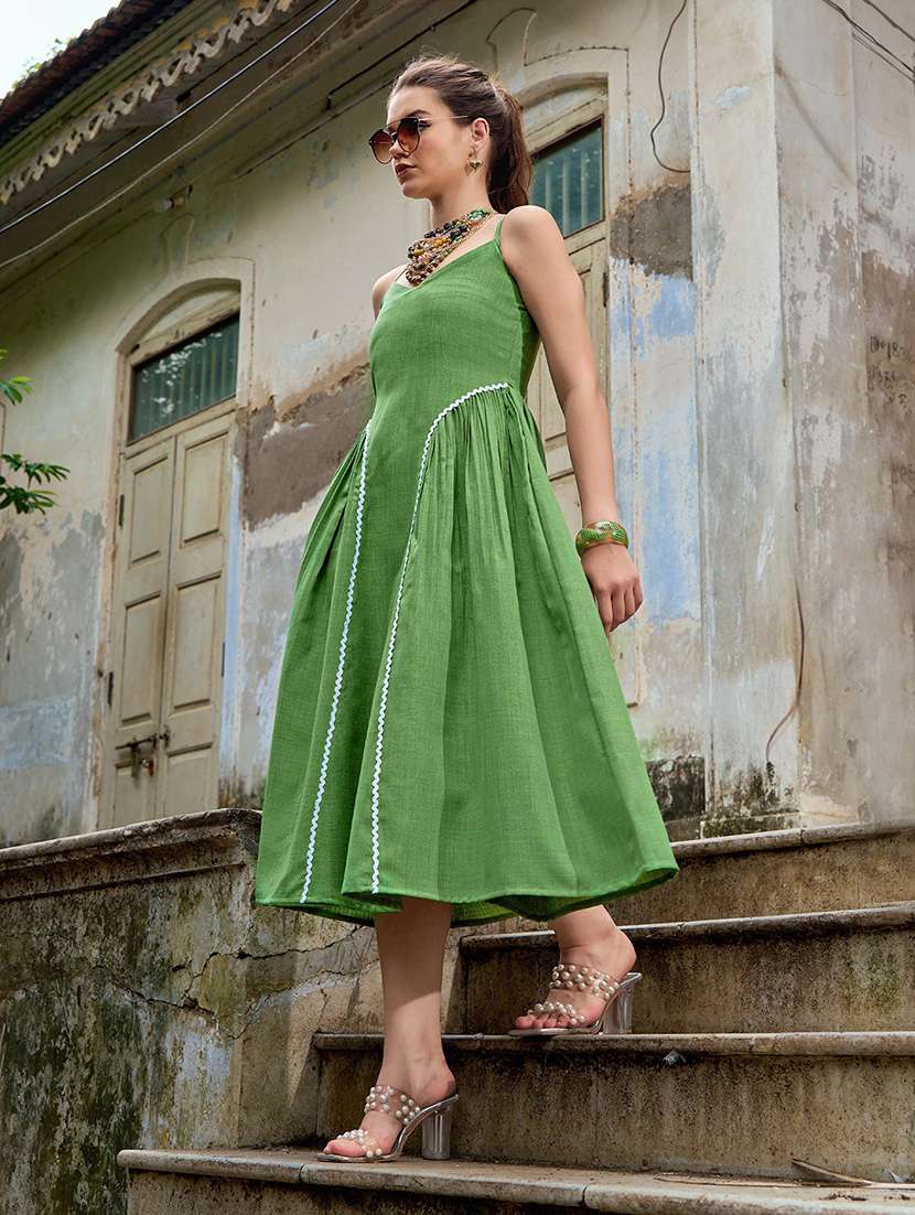 women solid shoulder strap fit and flare dress - 22549479 -  Standard Image - 1