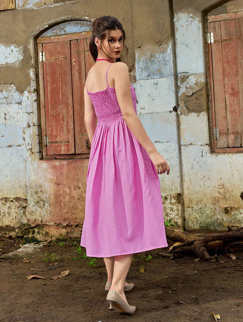 women solid shoulder strap fit and flare dress - 22549480 -  Standard Image - 1