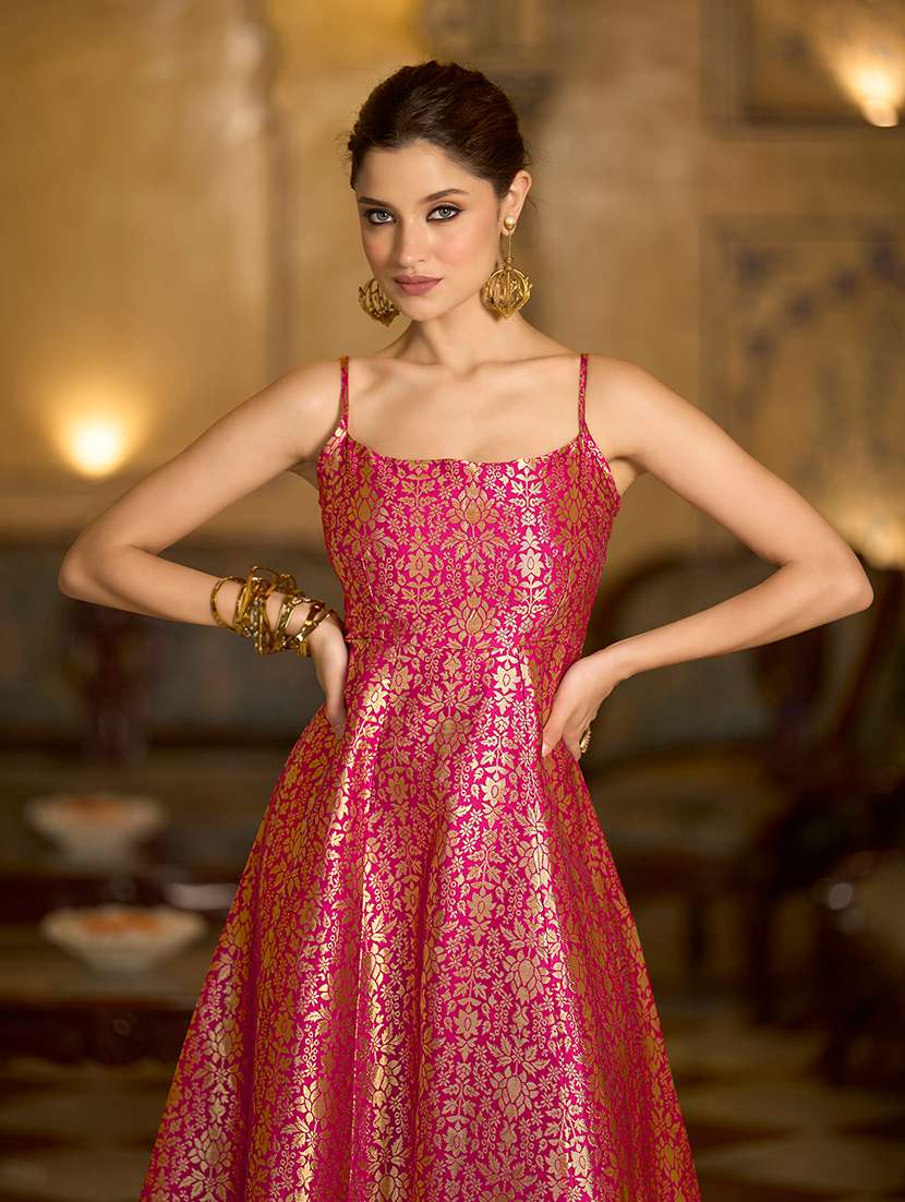 Women Self Design Shoulder Strap Fit And Flare Dress - 22549488 -  Standard Image - 1