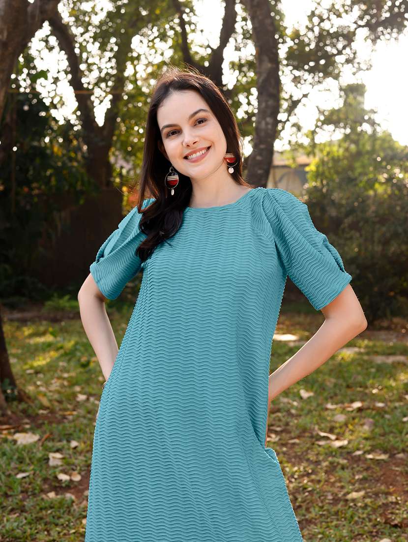 Women Self Design Short Sleeves Shift Dress - 22549494 -  Standard Image - 1