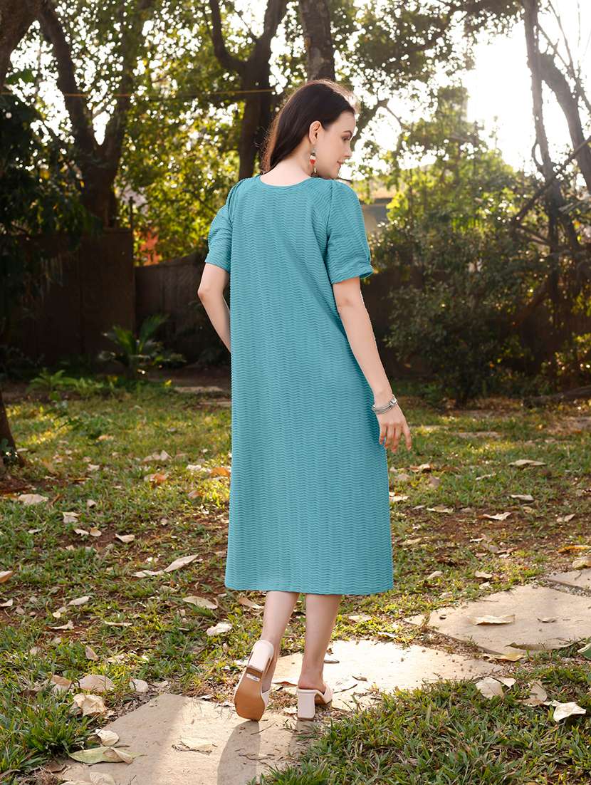 Women Self Design Short Sleeves Shift Dress - 22549494 -  Standard Image - 4