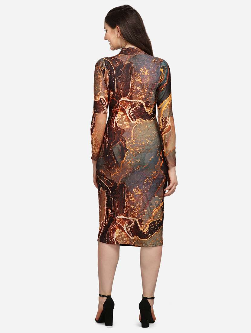 women printed long sleeves bodycon dress - 22549516 -  Standard Image - 4