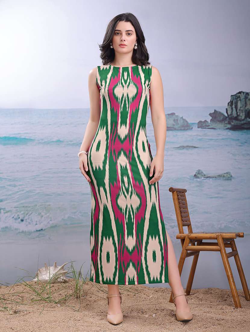 women printed sleeveless sheath dress