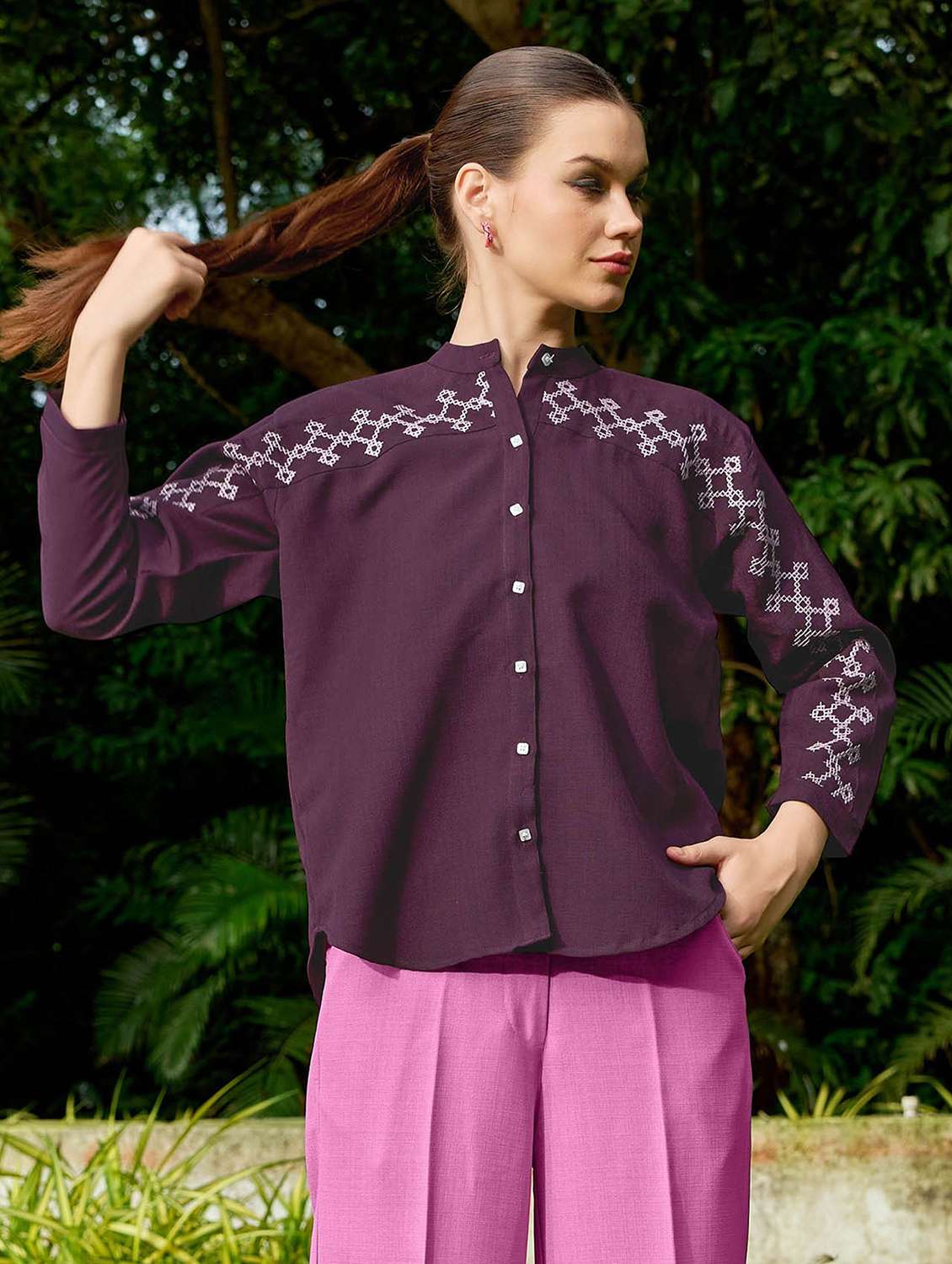 women embroidered long sleeves regular shirt - 22549549 -  Standard Image - 1