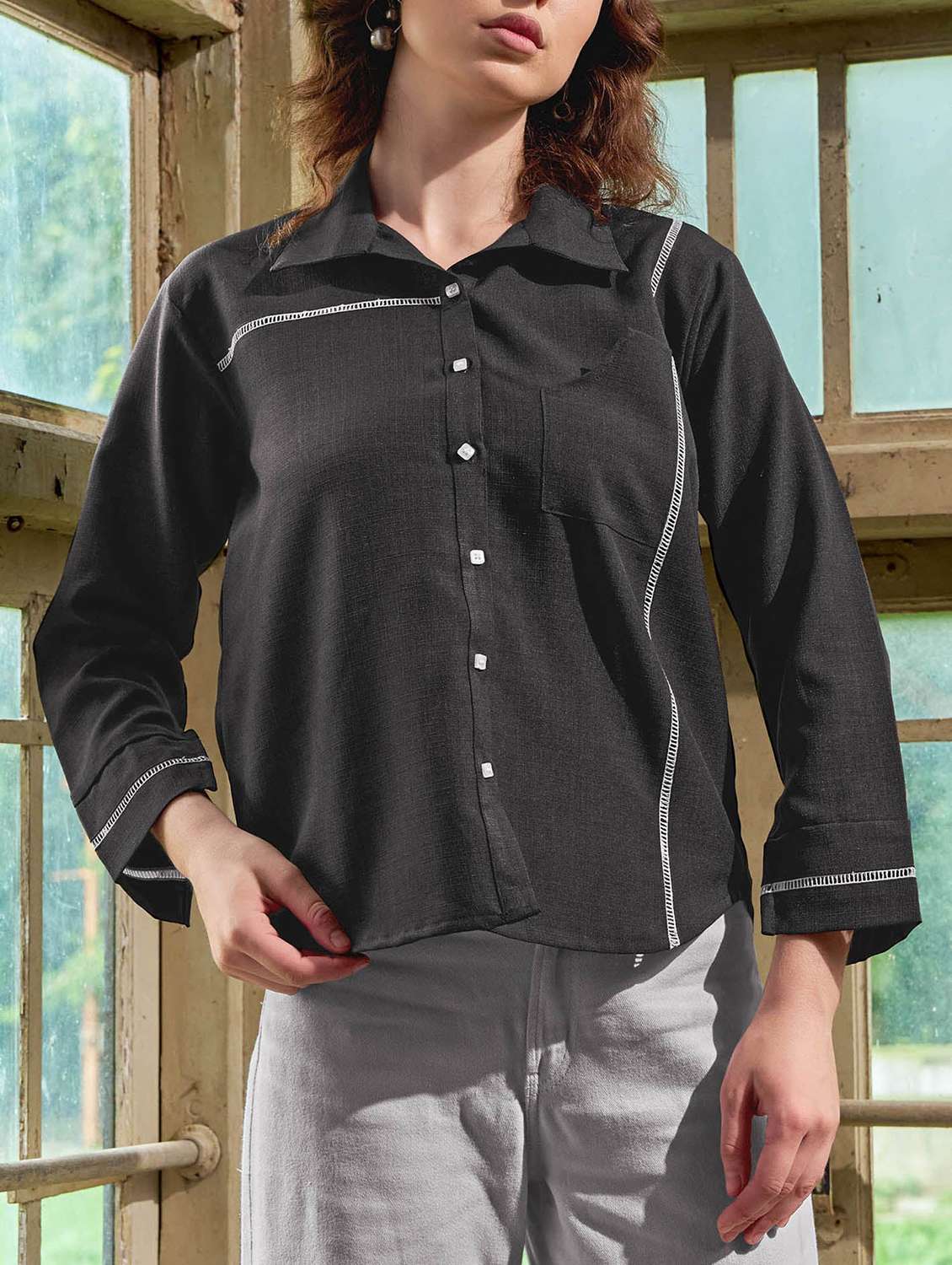 women solid long sleeves regular shirt - 22549553 -  Standard Image - 1