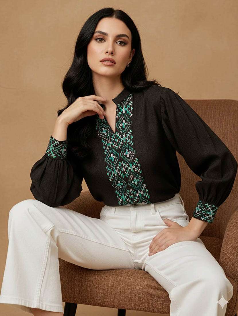 women embroidered bishop sleeves regular shirt - 22549557 -  Standard Image - 1