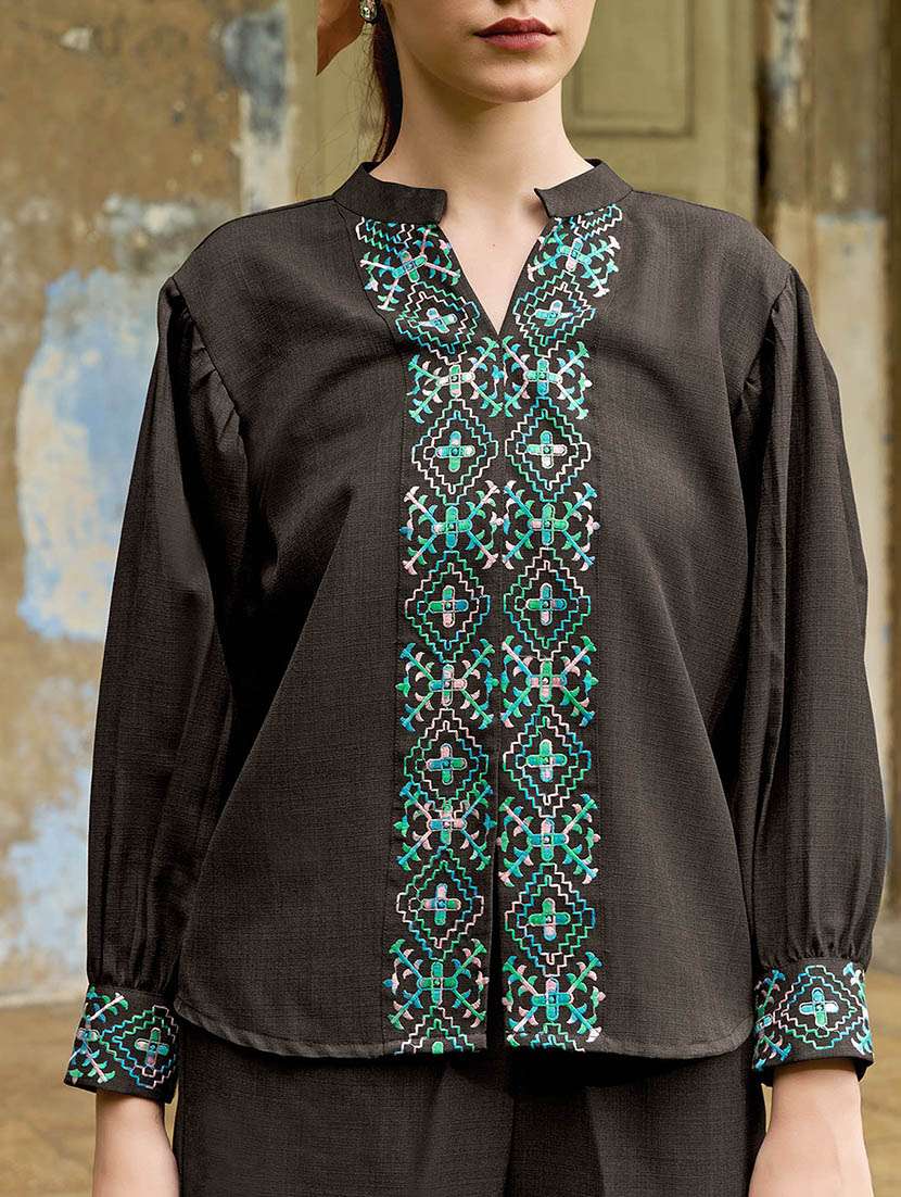women embroidered bishop sleeves regular shirt - 22549557 -  Standard Image - 4