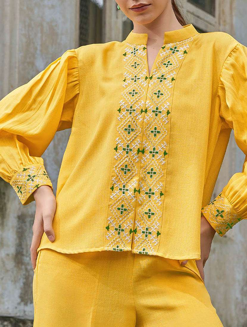 women embroidered bishop sleeves regular shirt - 22549559 -  Standard Image - 1
