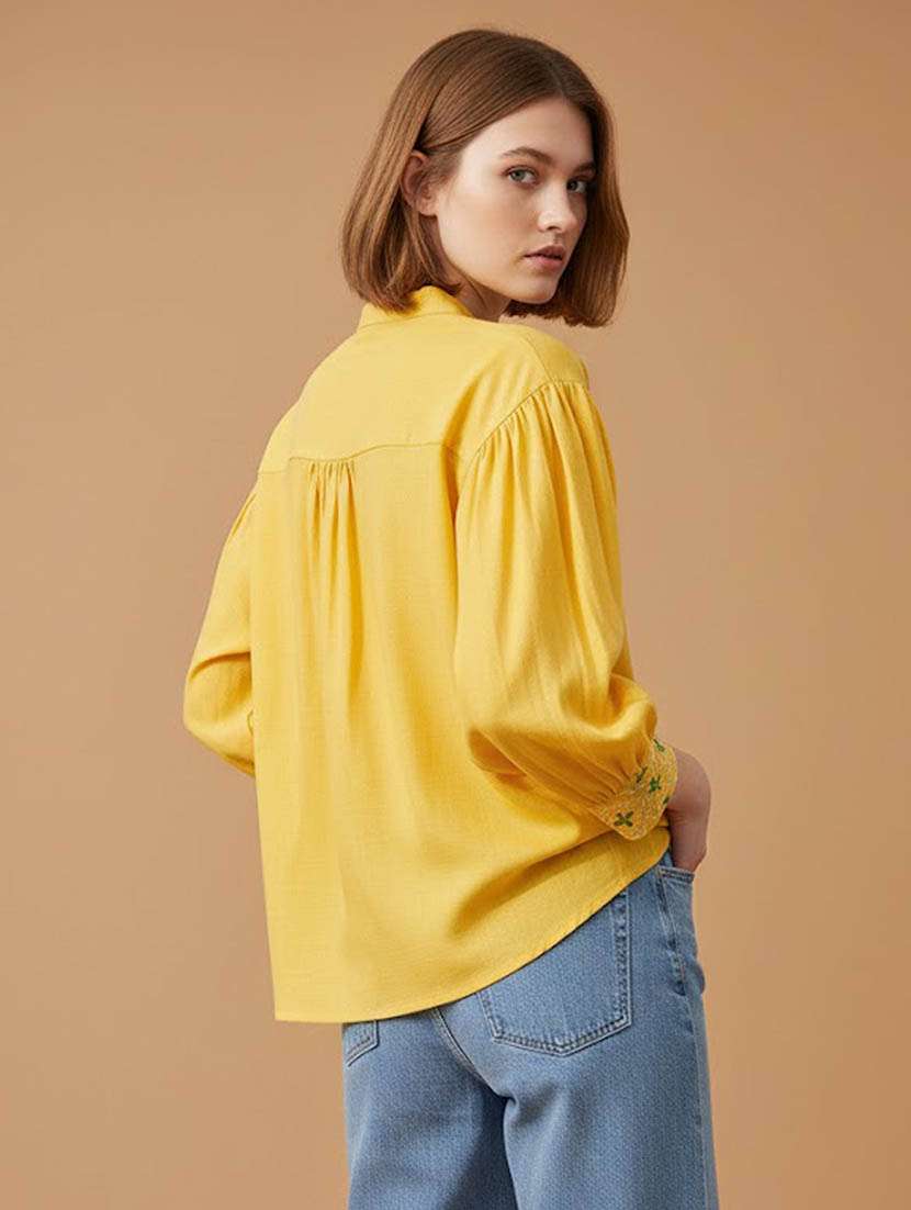women embroidered bishop sleeves regular shirt - 22549559 -  Standard Image - 4
