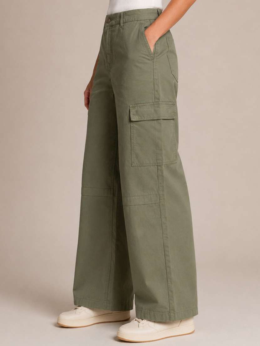 women solid mid rise regular fit cargo - 22549731 -  Standard Image - 1