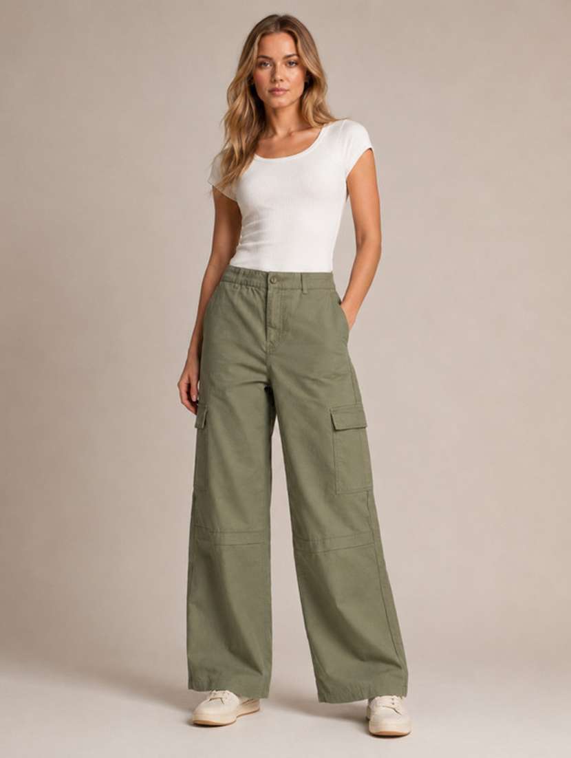 women solid mid rise regular fit cargo - 22549731 -  Standard Image - 4