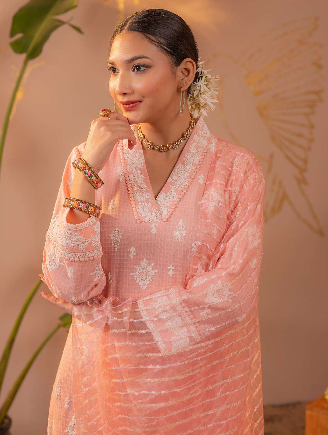 women embroidered long sleeve kurta salwar with dupatta set - 22549932 -  Standard Image - 1