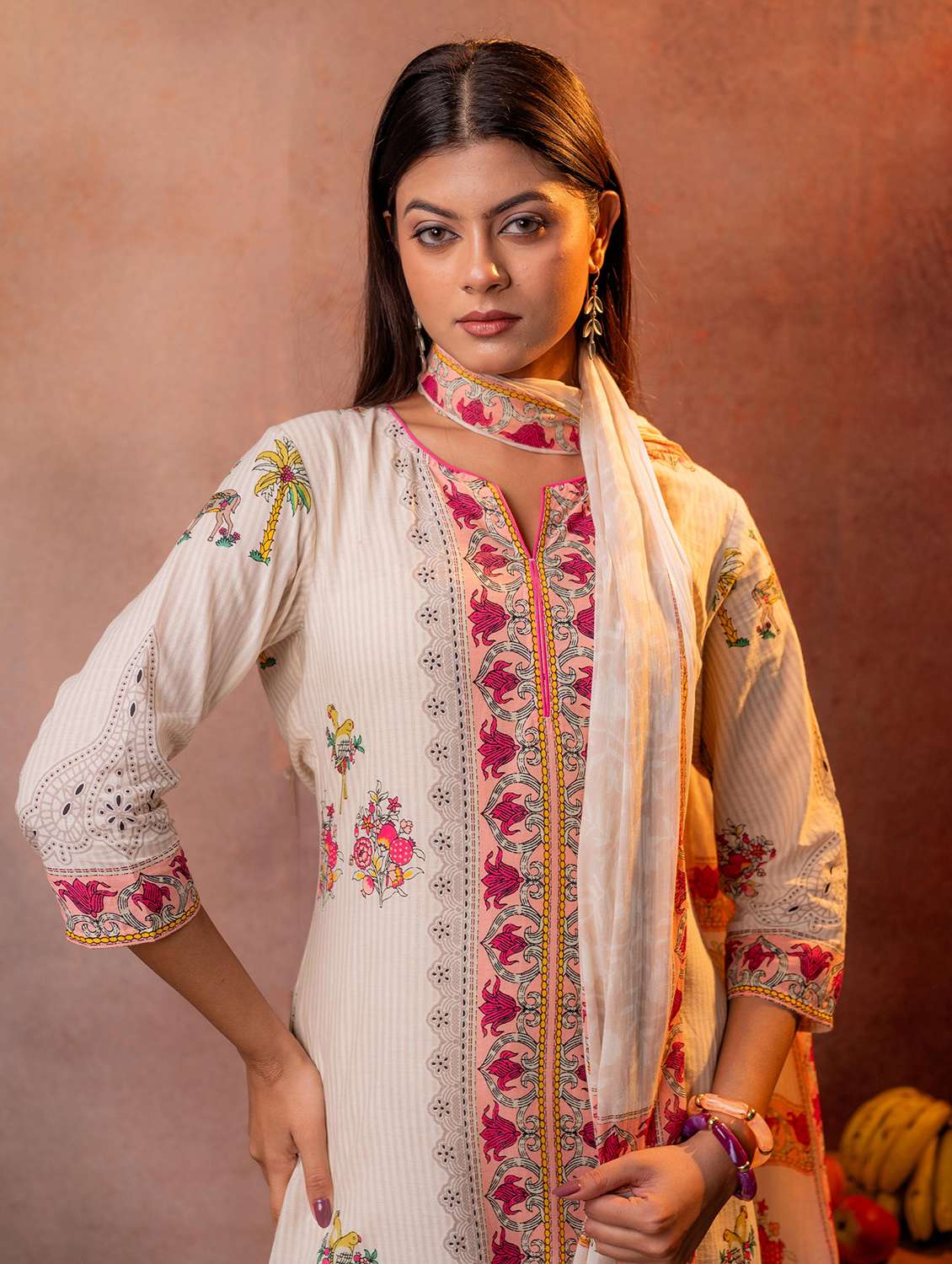Women Printed Three Quarter Sleeve Kurta Pant With Dupatta Set - 22549986 -  Standard Image - 1
