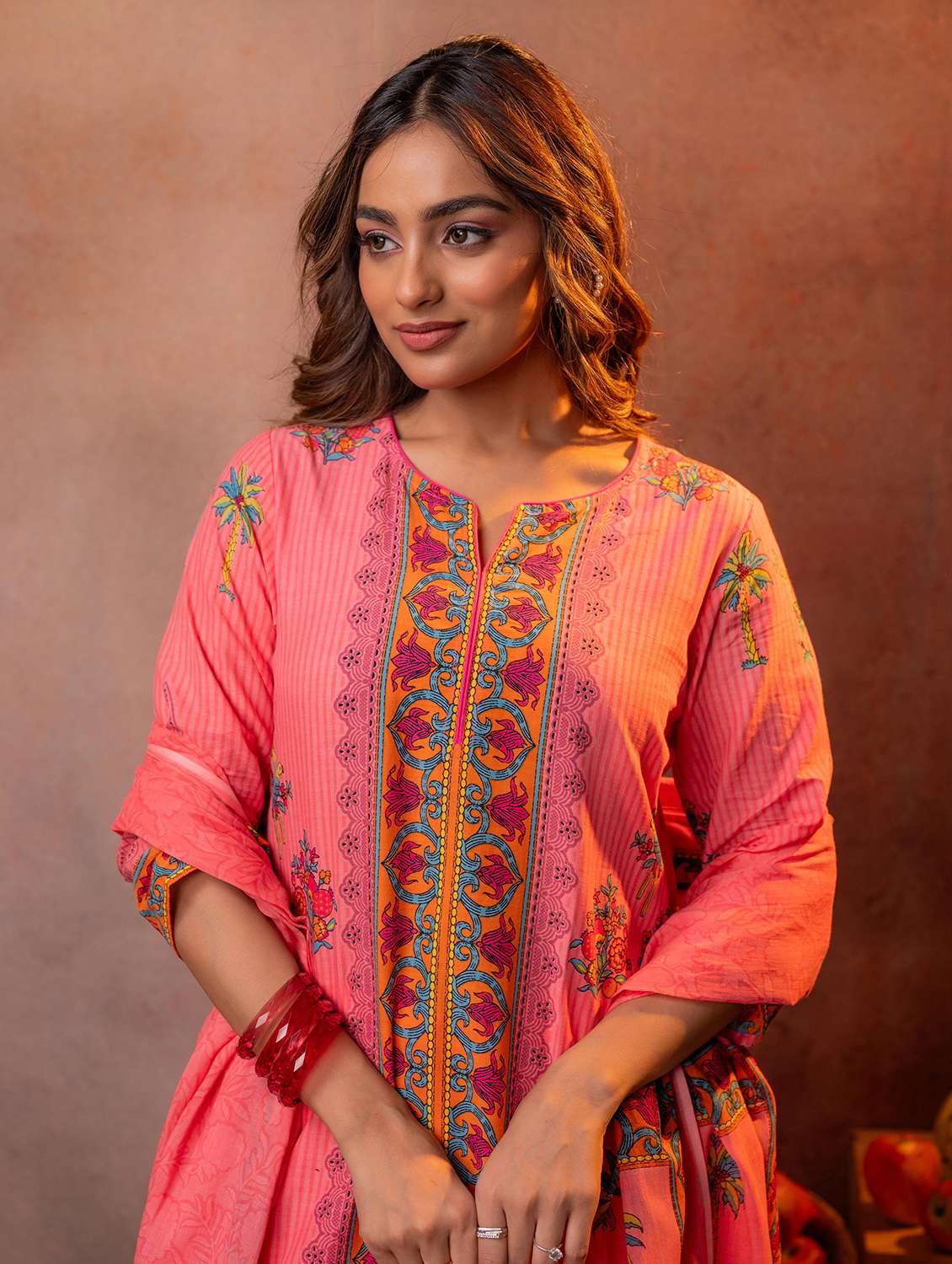 Women Printed Three Quarter Sleeve Kurta Pant With Dupatta Set - 22549987 -  Standard Image - 1