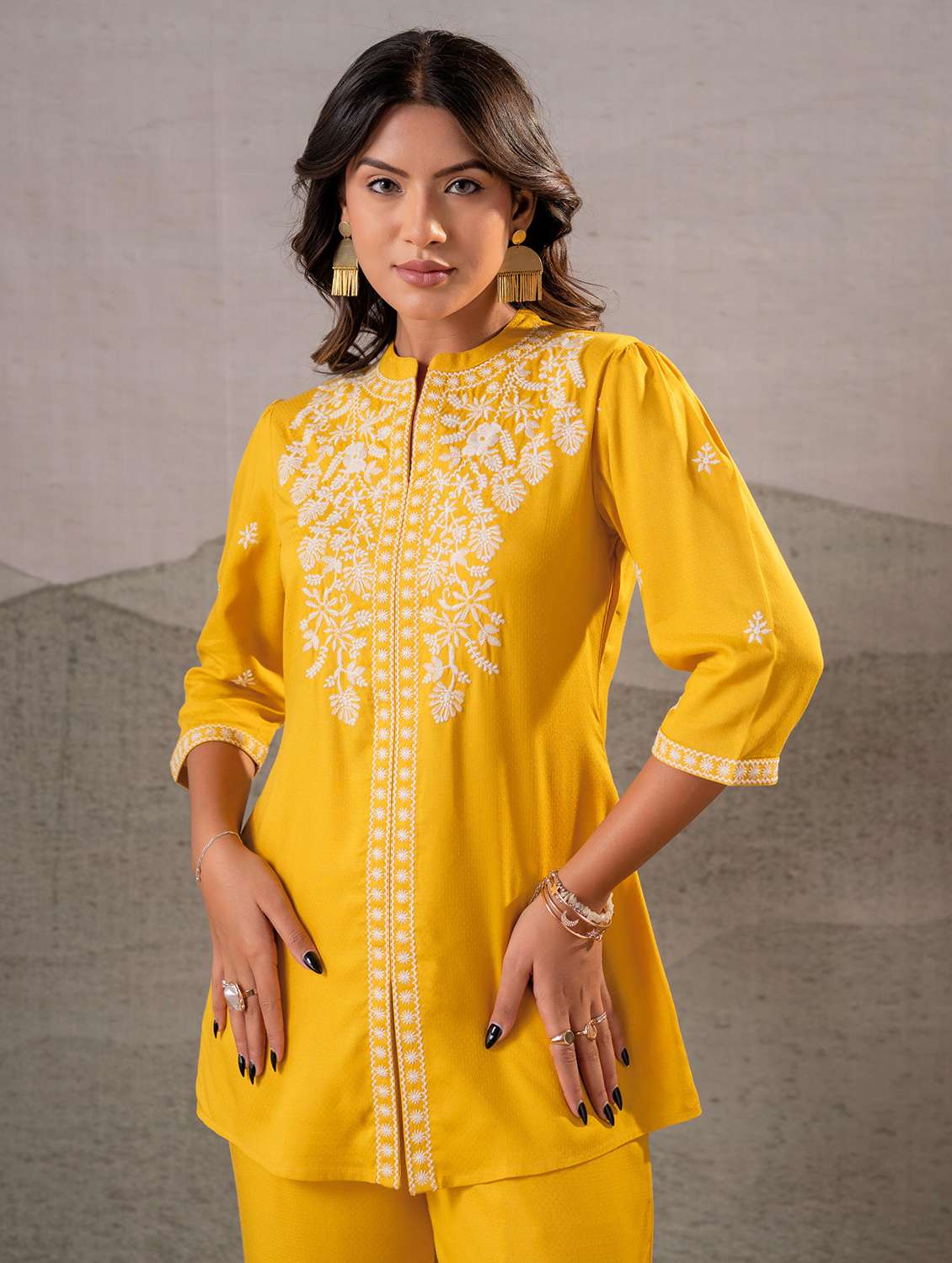 women embroidered three quarter sleeve ethnic co-ord set - 22550047 -  Standard Image - 1