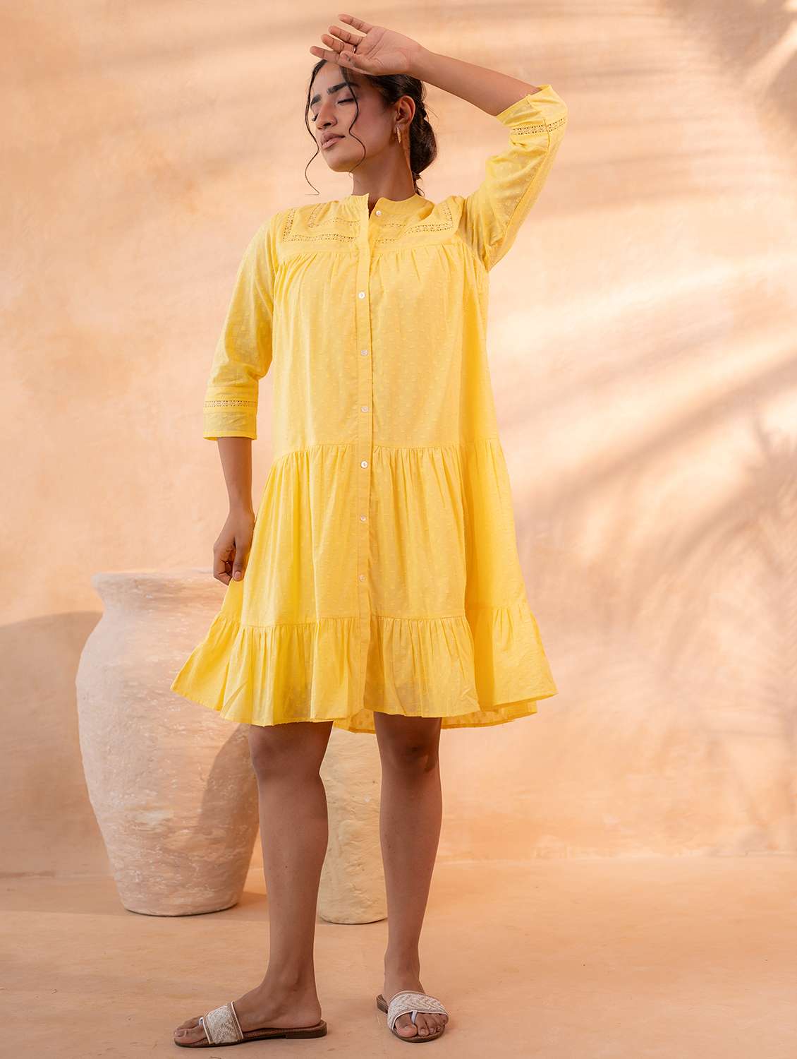 women self design three quarter sleeves tiered dress - 22550122 -  Standard Image - 4
