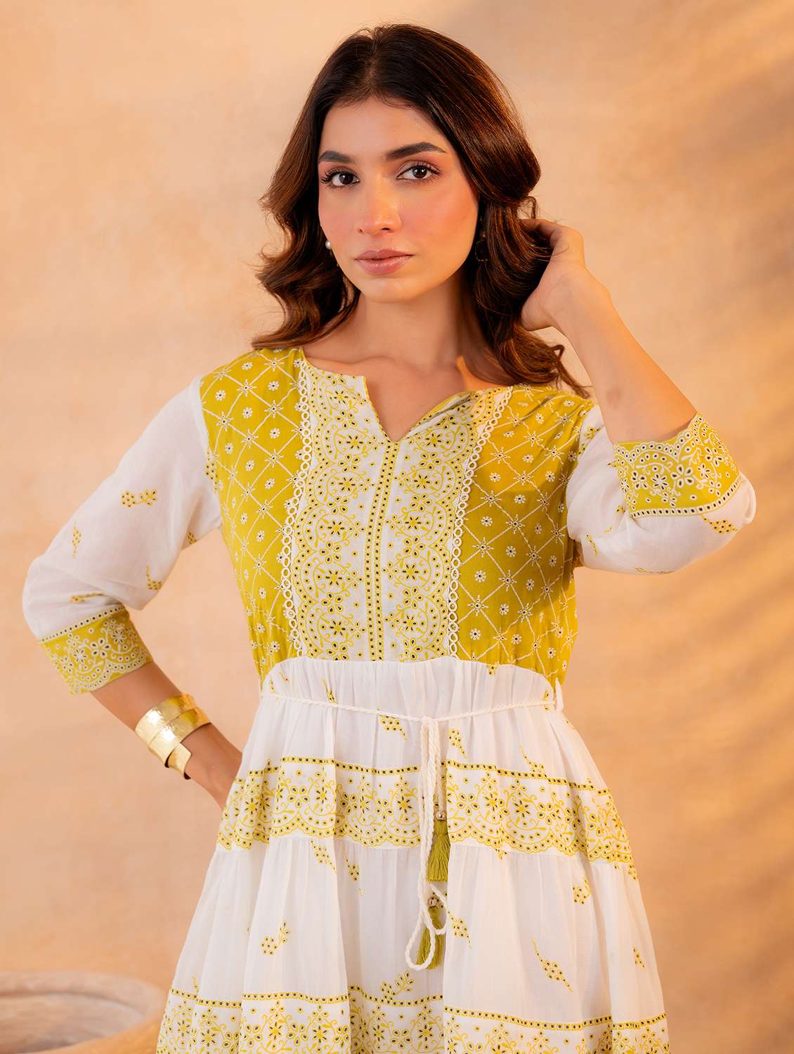 women embroidered three quarter sleeves fit and flare dress - 22550128 -  Standard Image - 1