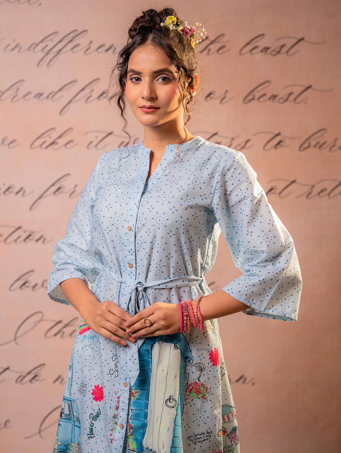 Women Printed Three Quarter Sleeves A-line Dress - 22550167 -  Standard Image - 1