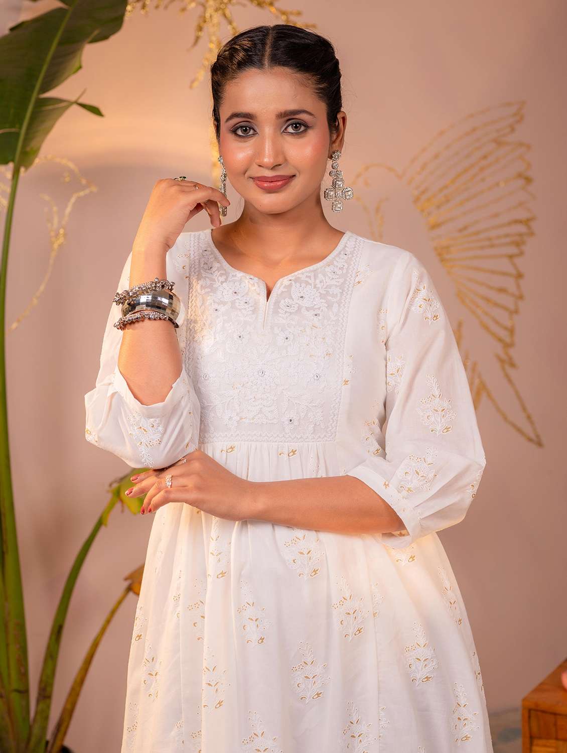 women embroidered three quarter sleeves a-line kurta - 22550213 -  Standard Image - 1
