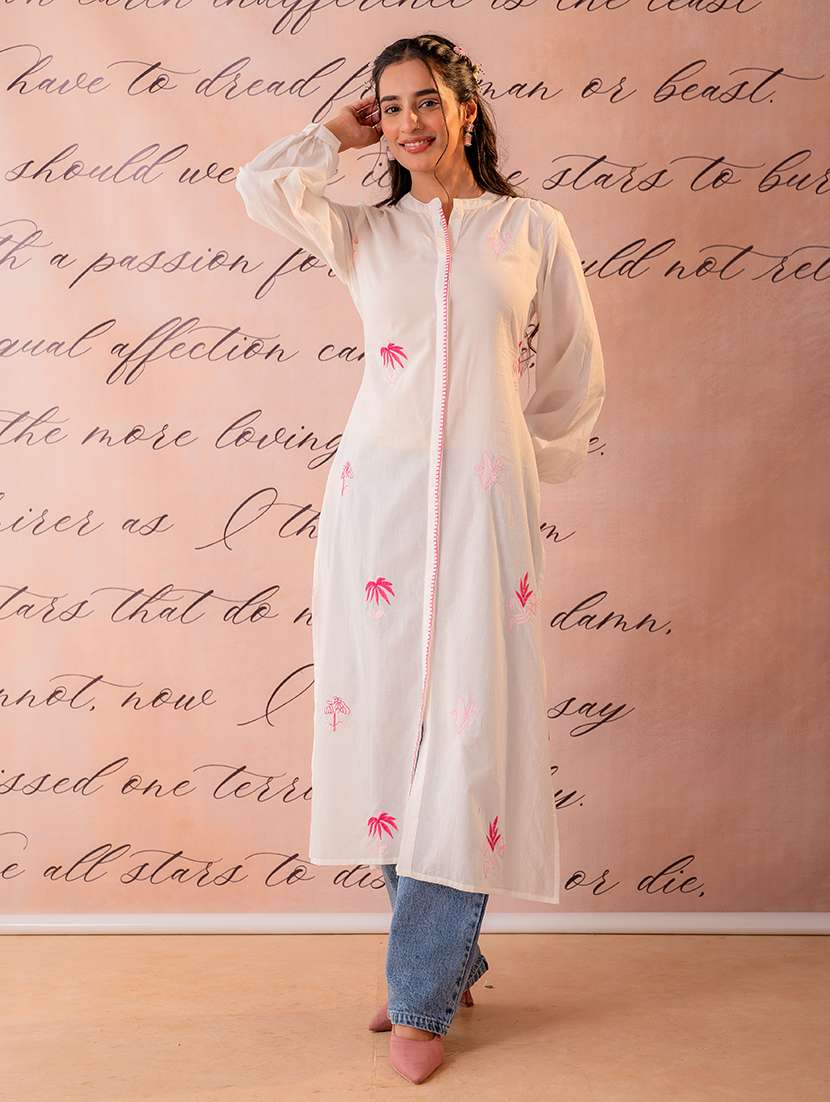 women embroidered long sleeves a-line kurta