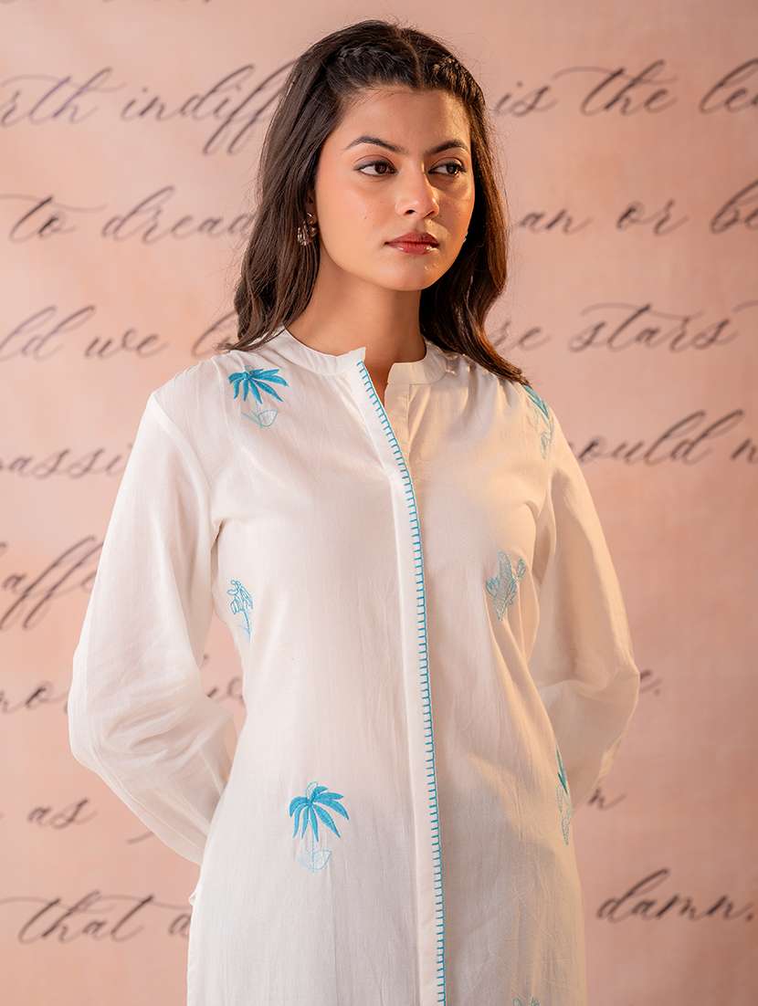 women embroidered long sleeve straight kurta - 22550258 -  Standard Image - 1