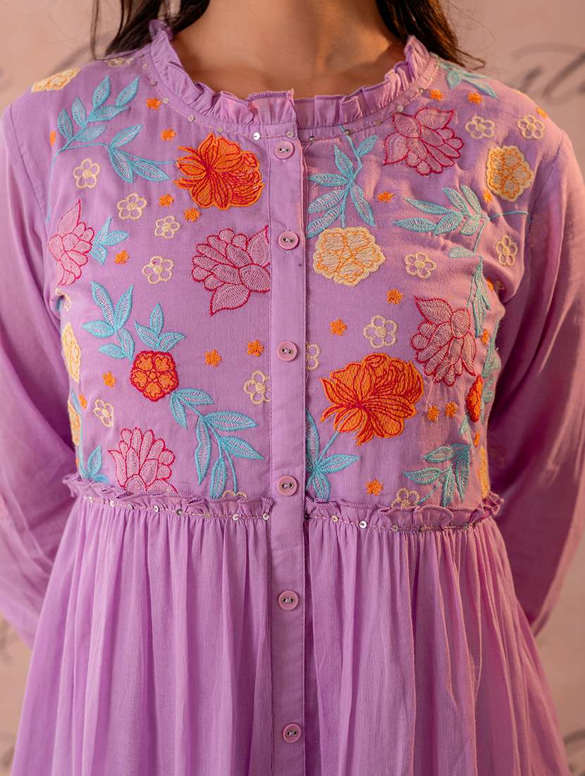 women embroidered three quarter sleeves high low dress - 22550259 -  Standard Image - 1