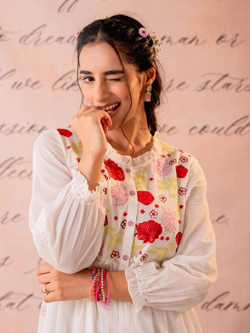 women embroidered three quarter sleeves high low dress - 22550260 -  Standard Image - 1