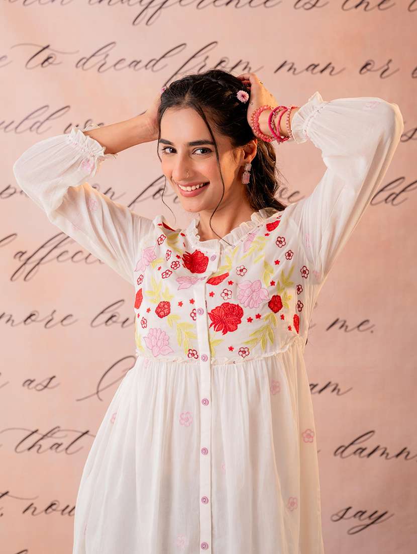 women embroidered three quarter sleeves high low dress - 22550260 -  Standard Image - 4