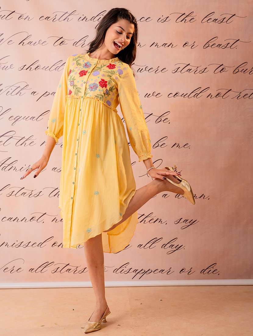 women embroidered three quarter sleeves high low dress
