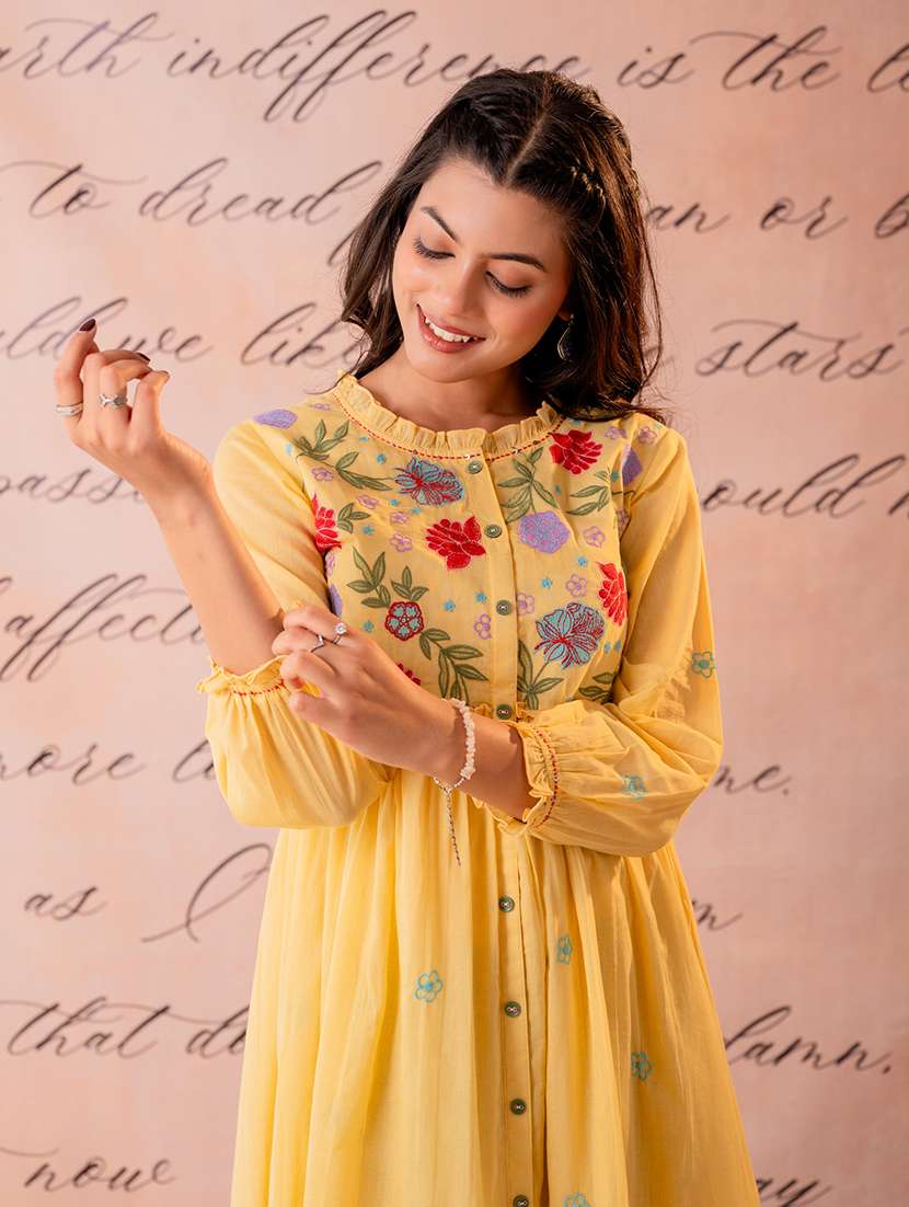 women embroidered three quarter sleeves high low dress - 22550261 -  Standard Image - 1