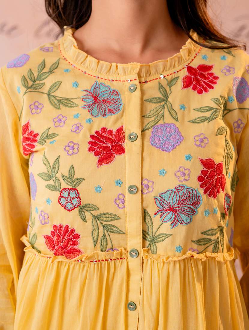 women embroidered three quarter sleeves high low dress - 22550261 -  Standard Image - 4