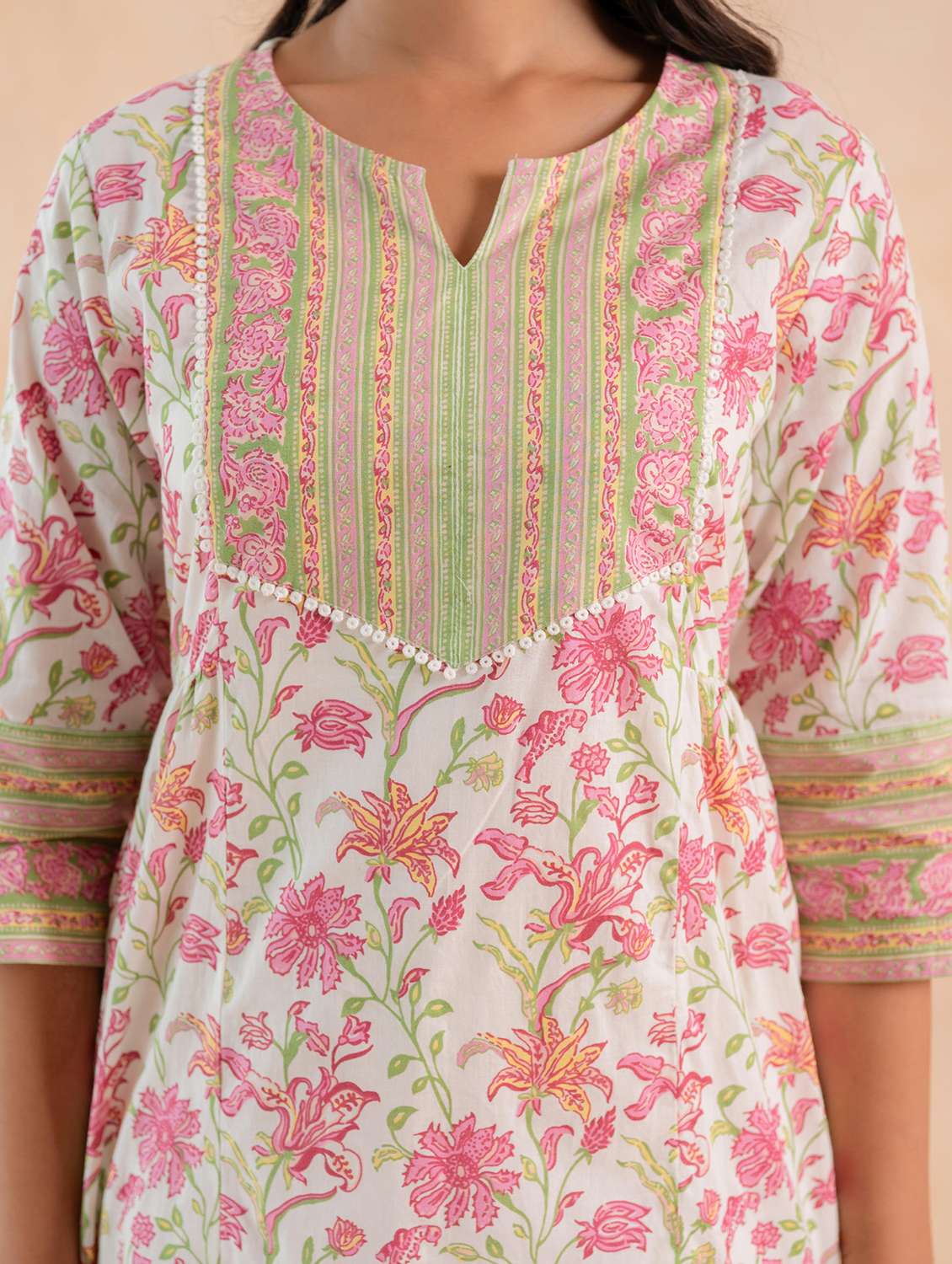 women printed three quarter sleeves straight kurta - 22550269 -  Standard Image - 1