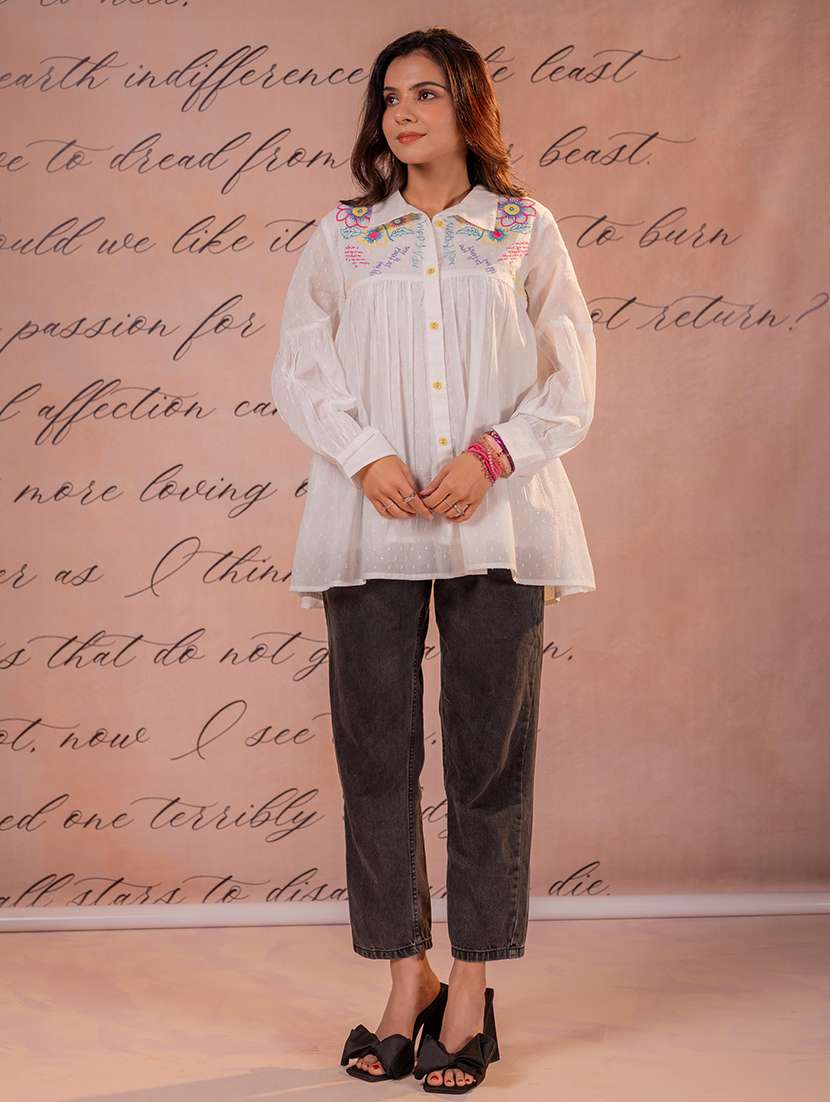 Women Embroidered Collared Flared Tunic - 22550329 -  Standard Image - 1