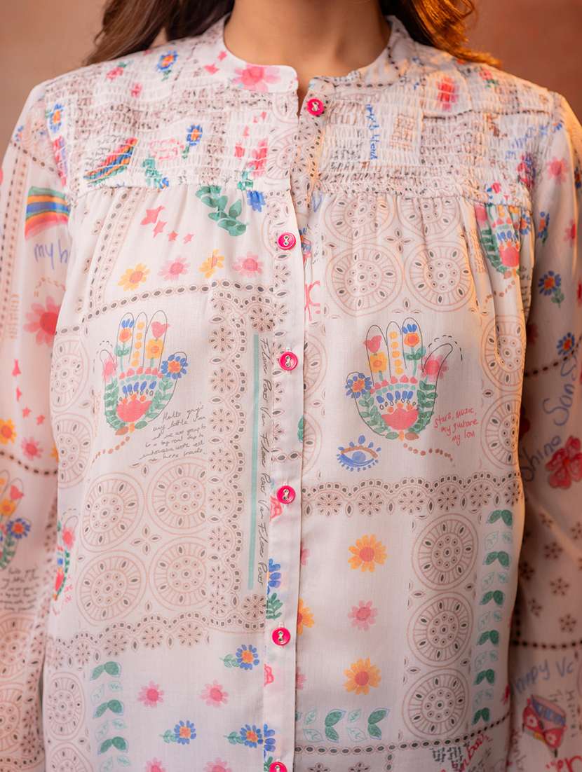 Women Printed Mandarin Neck Shirt Tunic - 22550331 -  Standard Image - 1