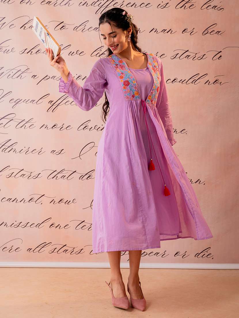 women embroidered long sleeves a-line dress with jacket