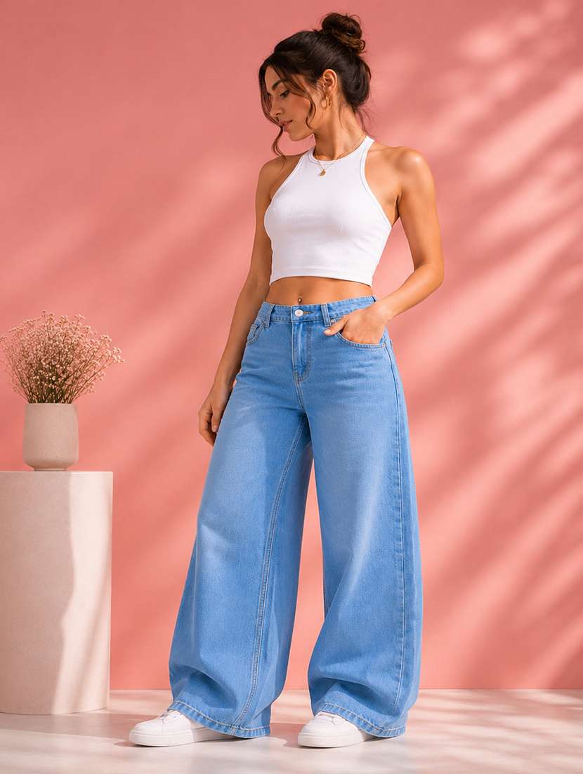 women washed mid rise baggy jeans - 22550355 -  Standard Image - 4