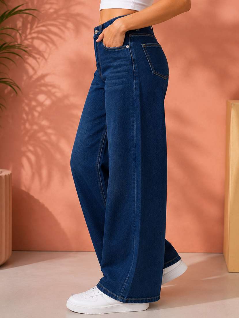 women washed mid rise wide leg jeans - 22550356 -  Standard Image - 1