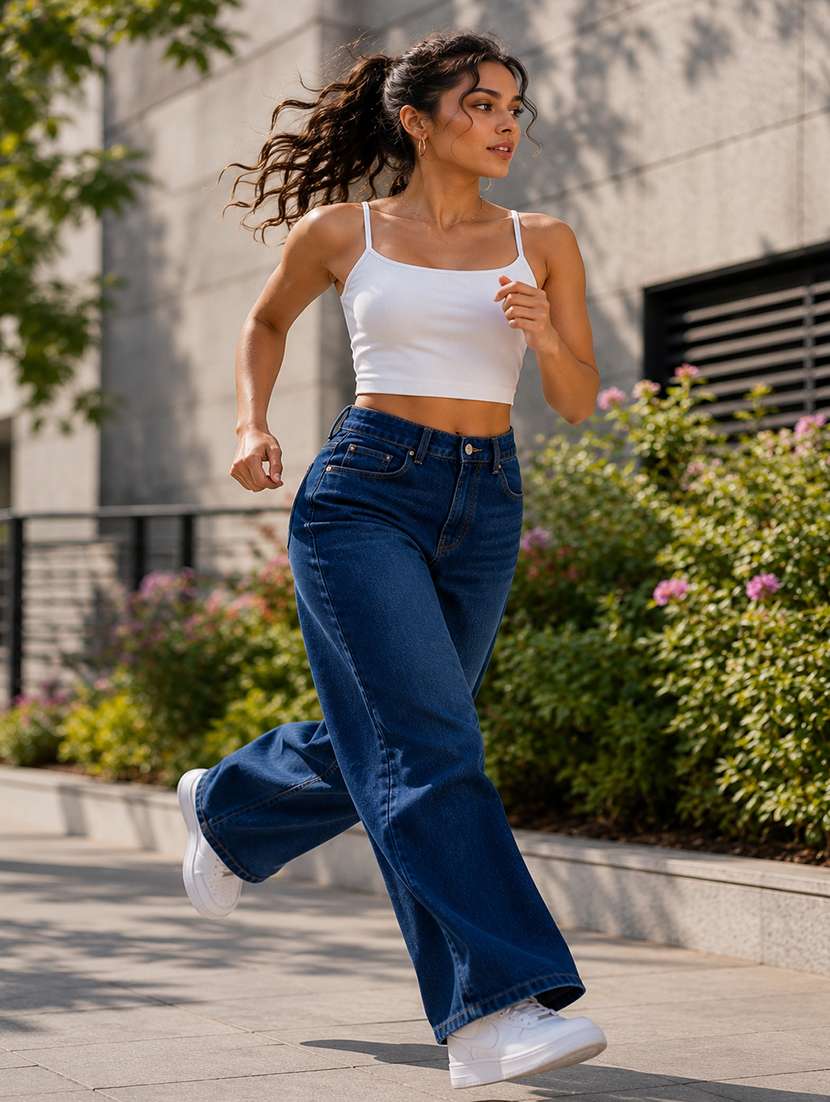 women washed mid rise wide leg jeans - 22550356 -  Standard Image - 4