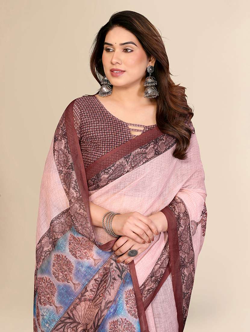 Women Printed Casual Wear Saree With Blouse - 22550395 -  Standard Image - 1