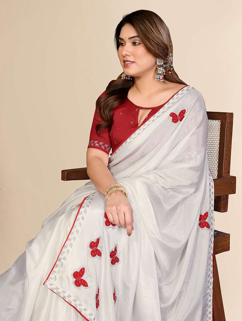 women solid with work embroidered saree with blouse - 22550398 -  Standard Image - 1