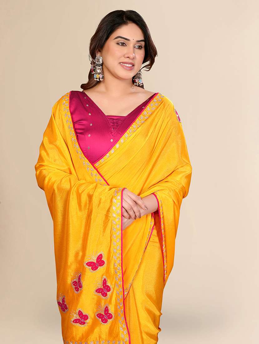 Women Solid With Work Embroidered Saree With Blouse - 22550400 -  Standard Image - 1