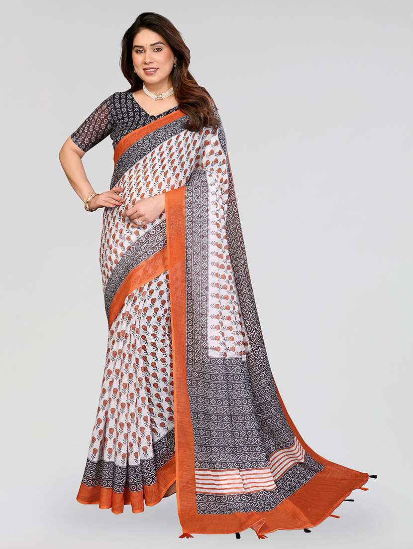 women printed casual wear saree with blouse